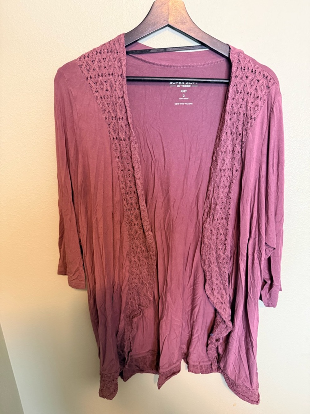 torrid Mauve Open-Front Crochet Trim Cardigan